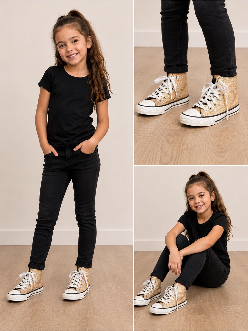 Converse Chuck‎ Taylor All Star Gold Glitter High Top Sneakers Kids Size 2 Youth